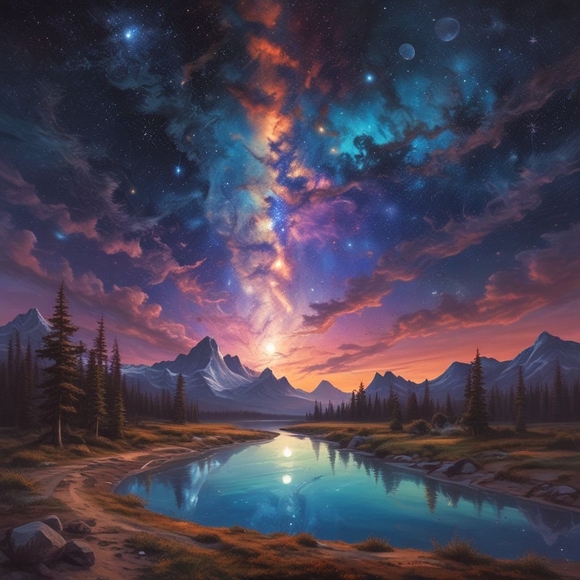 Stunning Galaxy Landscape Art Print - Picture 1 of 1